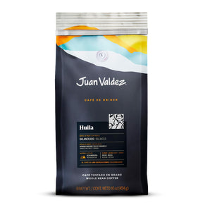 Juan Valdez Huila Kaffee aus ganzen Bohnen, mittelstark geröstet, Origin Selection, kolumbianischer Kaffee, ausgewogen und mit süßen Restnoten, mittlerer Säuregehalt, intensives Aroma, zertifiziert human, Regenwald, Halal, koscher, BASC, OEA