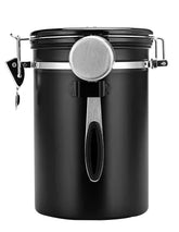 Walktosun Coffee Canister Airtight Storage Container Stainless Steel Air Tight Coffee Jar with Scoop, Date Tracker CO2 Release Valve for Dry Food, Beans, Ground, Tea, Flour, Cereal and Sugar (Black)