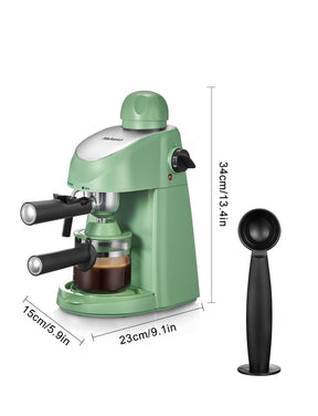 Yabano Espressomaschine, 3,5 Bar Espressomaschine, Espresso- und Cappuccinomaschine mit Milchaufschäumer, Espressomaschine mit Dampfgarer (Grün)