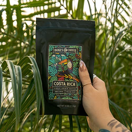 Bones Coffee Company World Tour Probepaket-Geschenkset, mittelstark gerösteter Kaffee aus ganzen Bohnen, aromatisierte Kaffeebohnen mit niedrigem Säuregehalt (4 oz, 5er-Pack)