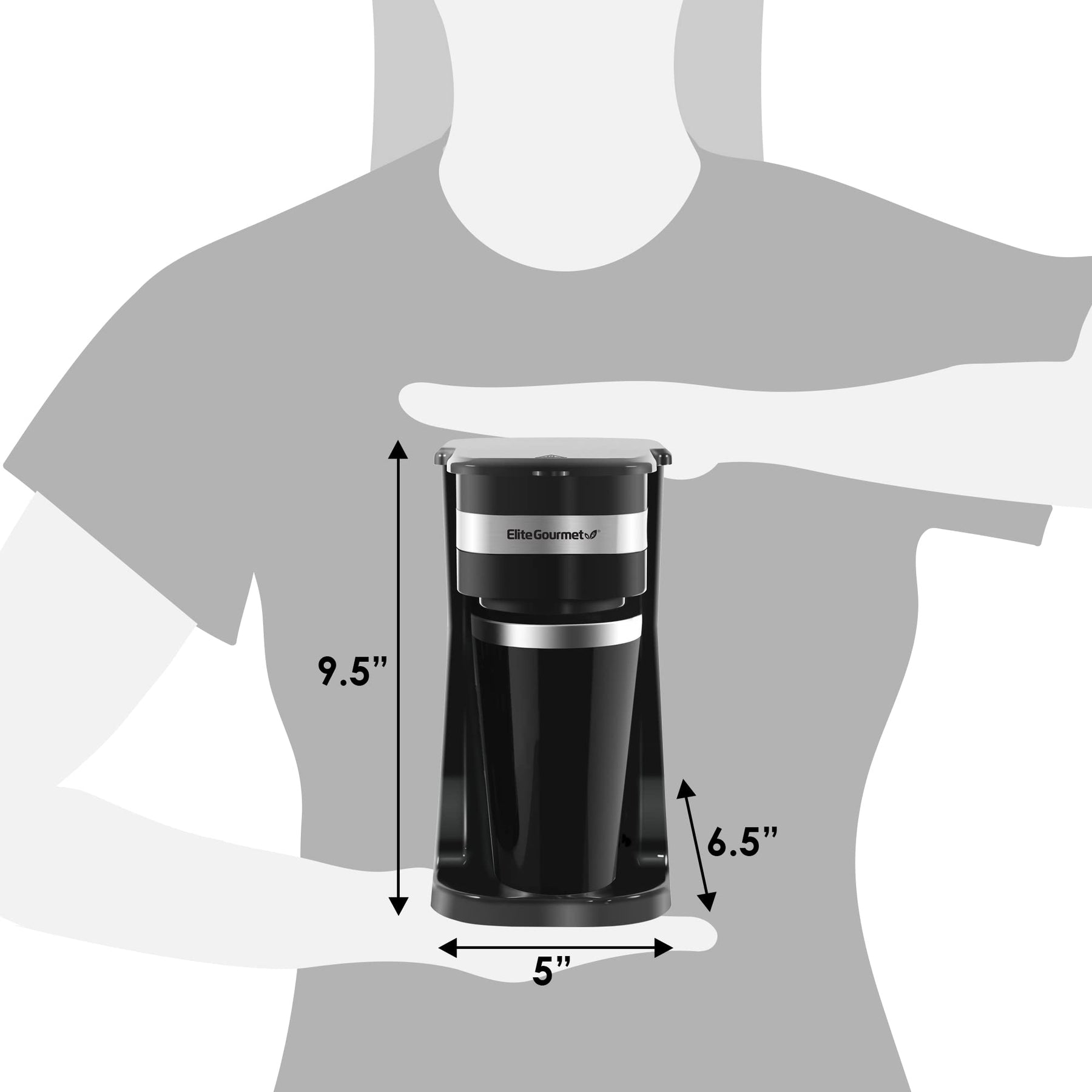 Elite Gourmet EHC114 Persönlicher Einzelportions-Kaffeebereiter mit kompaktem Brüher, inkl. 14 oz. Thermo-Reisebecher mit Edelstahl-Innenseite, für Kaffeesatz geeignet, wiederverwendbarer Filter, schwarz