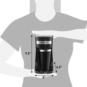 Elite Gourmet EHC114 Persönlicher Einzelportions-Kaffeebereiter mit kompaktem Brüher, inkl. 14 oz. Thermo-Reisebecher mit Edelstahl-Innenseite, für Kaffeesatz geeignet, wiederverwendbarer Filter, schwarz