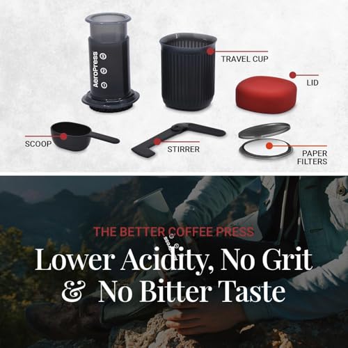 AeroPress Go Reise-Kaffeepressen-Set – 3-in-1-Brühmethode kombiniert French Press, Pourover und Espresso – Vollmundiger Kaffee ohne Körnigkeit oder Bitterkeit – Kleine tragbare Kaffeemaschine für Camping und Reisen