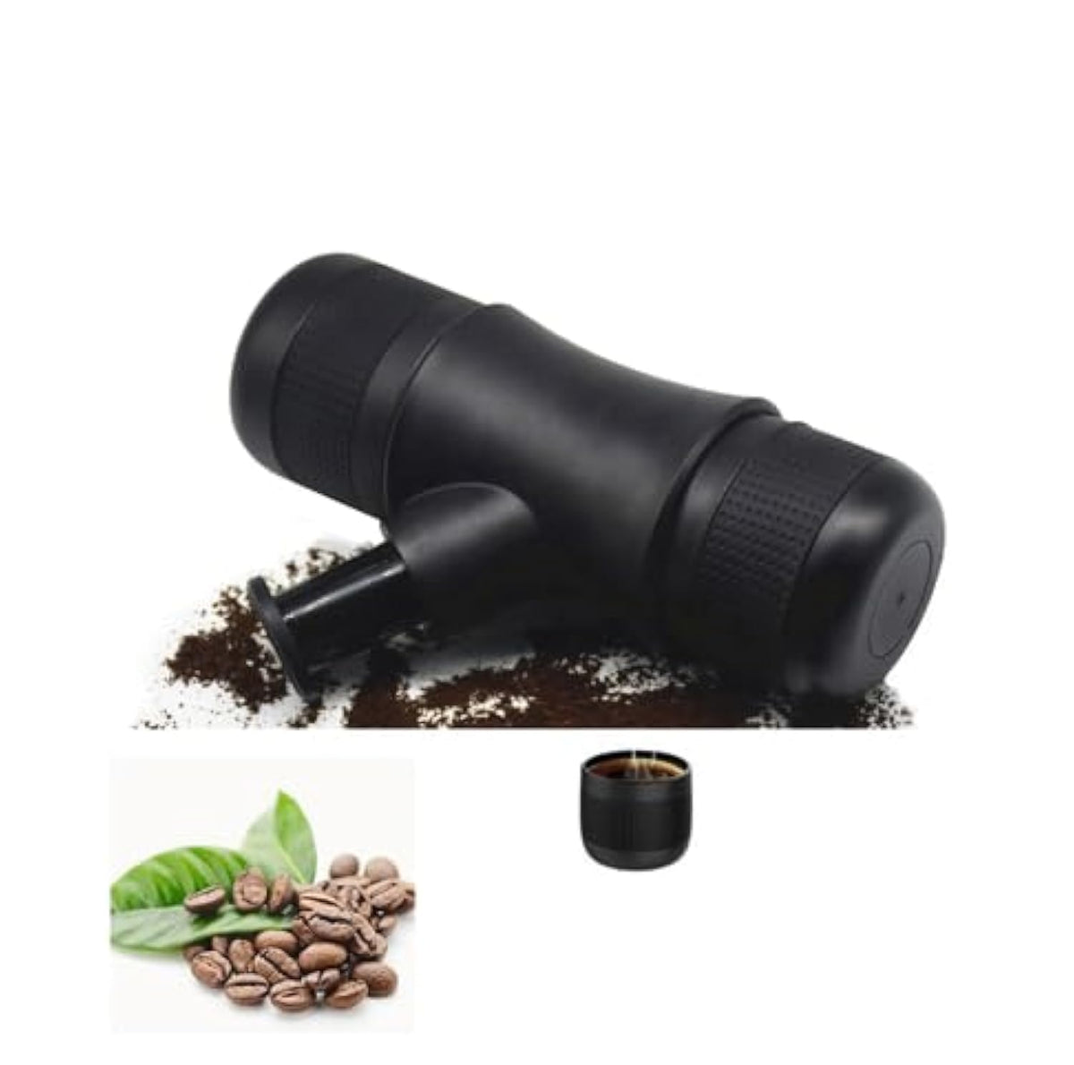 Portable Mini Espresso Maker -Hand Held Pressure -Cafe Italian Espresso Machine Office Home Travel Outdoor-Powder Capsule Pocket Hand Press Coffee Machine (Black)