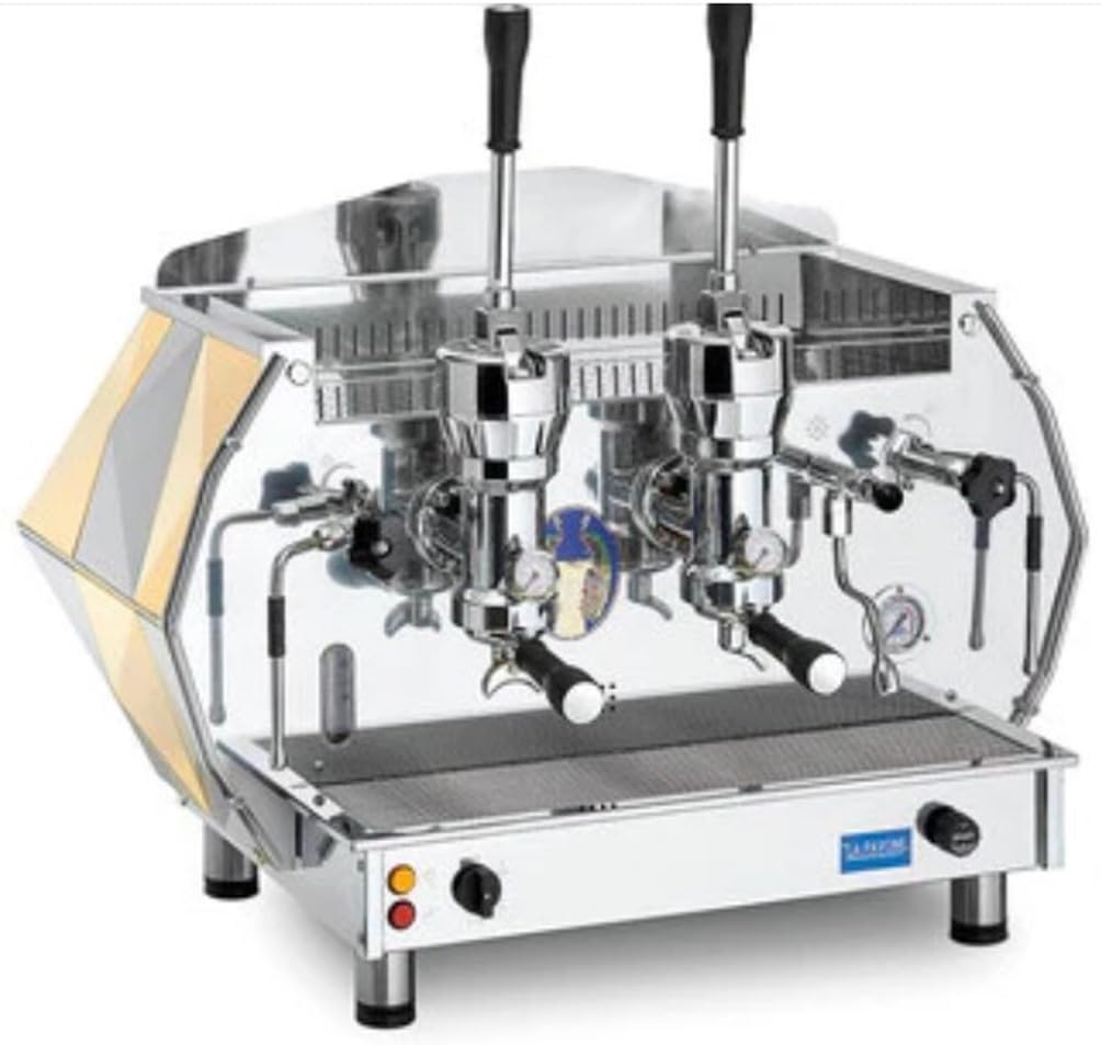 La Pavoni DIA 2L-Gold Diamante ESPRESSO, gewerbliche Kaffeemaschine mit 2 Brühgruppen und Hebel in Gold, Hebelkolbenbedienung, 2 schwenkbare Dampfstäbe, 1 Heißwasserhahn, Druckmesser, sichtbares Schauglas, automatisches Füllsystem