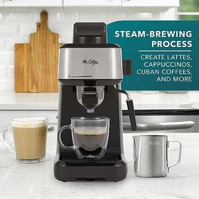 Mr. Coffee® 4-Shot Steam Espresso, Cappuccino, and Latte Maker with Stainless Steel Frothing Pitcher