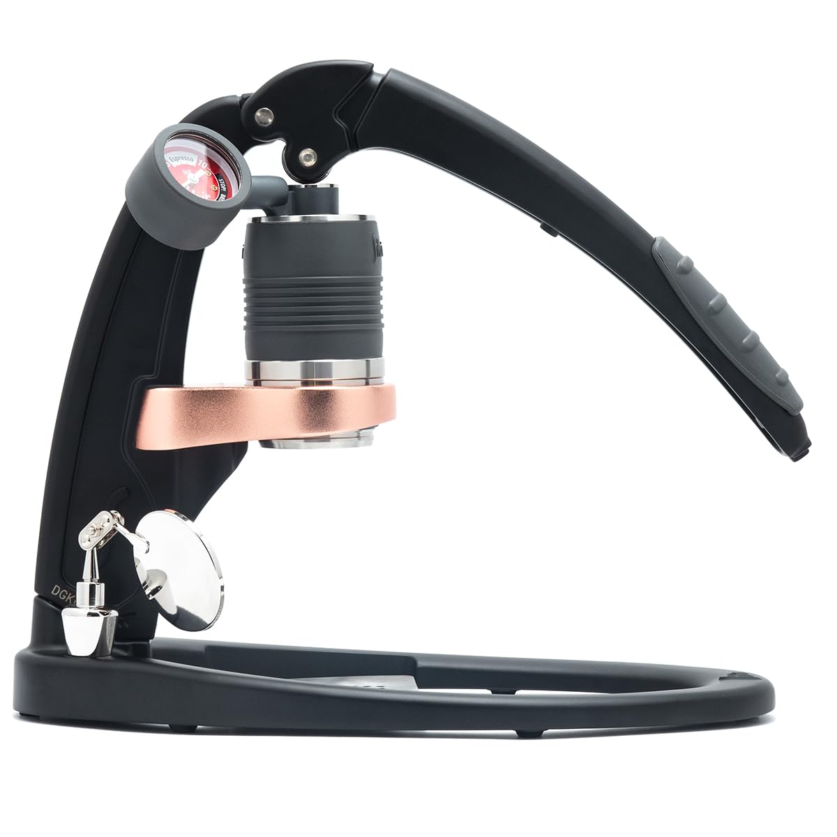 Flair UPDATED PRO 3 (Black) - All manual lever espresso maker with a stainless steel brew head, pressure gauge, and a shot mirror