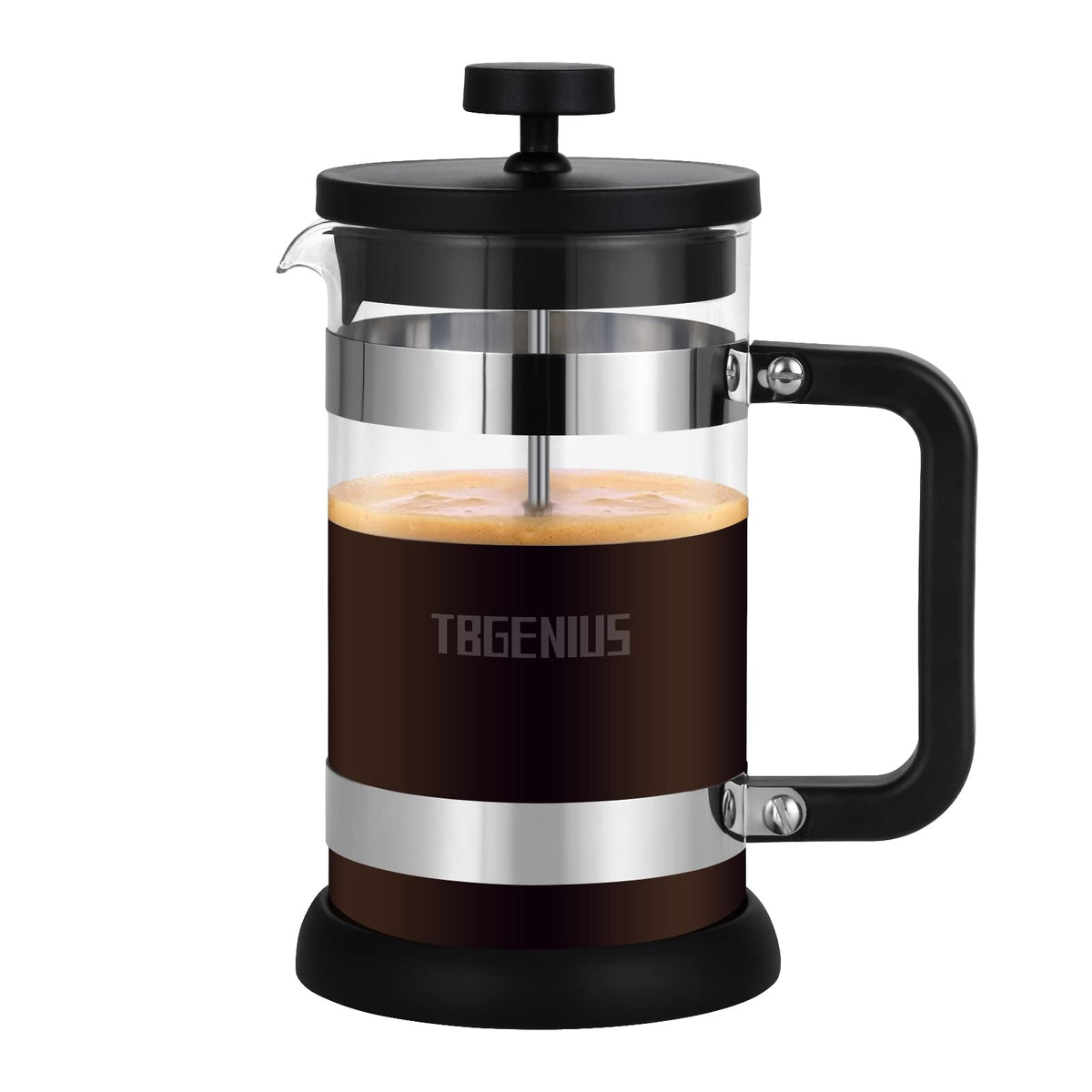 TBGENIUS French Press Kaffeemaschine 21 oz, Cold Brew hitzebeständige verdickte Borosilikat-Kaffeekanne, Kaffeepresse 600 ml, Tee- und Milchschaumpresse (Schwarz, 21 Unzen)