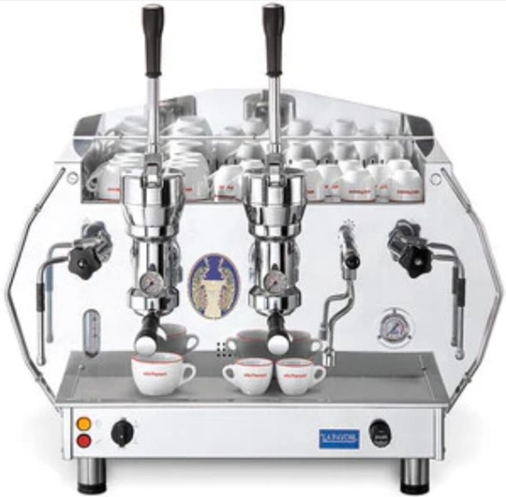 La Pavoni DIA 2L-Gold Diamante ESPRESSO 2 Group Lever Commercial Machine in Gold, Lever Piston Operation, 2 Pivoting Steam Wands, 1 Hot Water Tap, Pressure Gauge, Visible Sight Glass, Auto-fill System