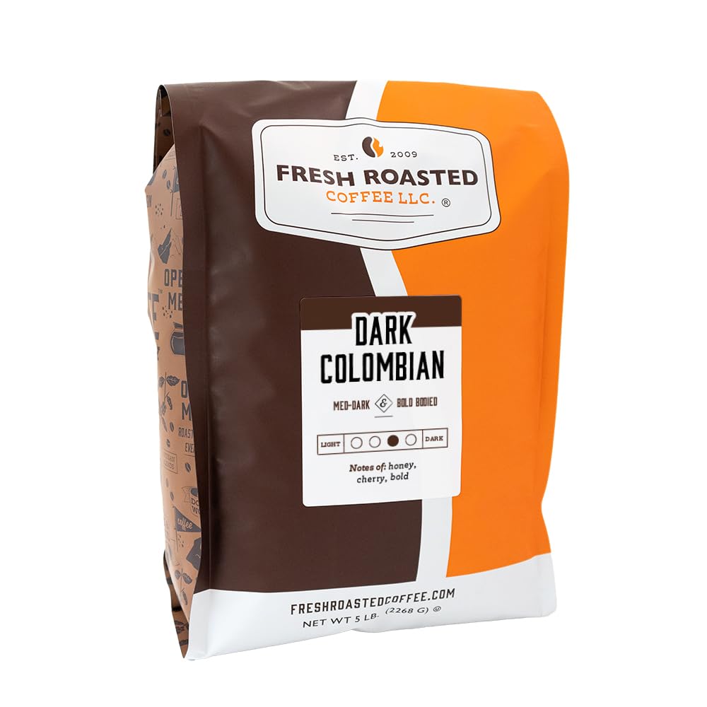 Frisch gerösteter Kaffee, 100 % dunkel aus Kolumbien, 5 lb (80 oz), mitteldunkle Röstung, ganze Bohne, koscher