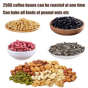 Coffee Bean Roaster, Stainless Steel Drum Coffee Roaster with Visible Window and Stainless Steel Tray, Electric Baking Machine, 250g Dried Fruit Fried Bean Machine, for Grains Beans Peanuts Nuts