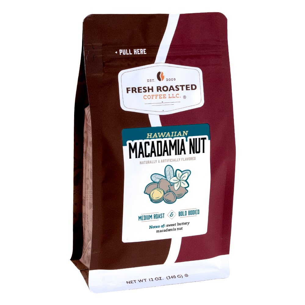 Fresh Roasted Coffee, Hawaiian Macadamia Nut Flavored Coffee, 12 oz, Medium Roast, Kosher, Whole Bean