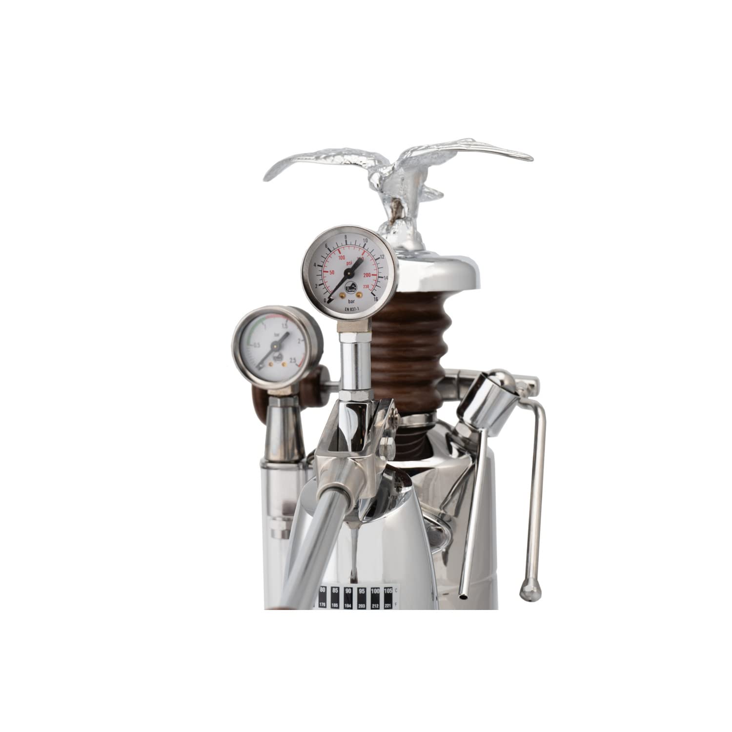 La Pavoni Esperto Abile 16-Cup Lever Espresso Machine | Chrome Finish with Custom Rosewood Handles | 38-Ounce Nickel-Plated Boiler | Dual Frothing Systems with Group Pressure Gauge | Made in Italy