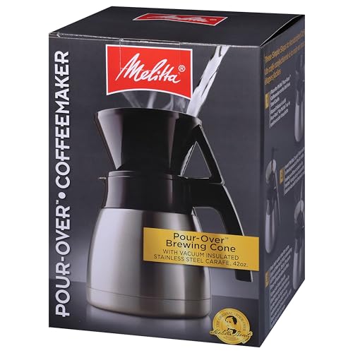 Melitta Pour-Over Coffee Brewer & Stainless Steel Carafe Set with Coffee Filters, 42 Ounce Set