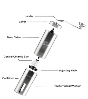 Deuxlemarr Manual Coffee Grinder, 304 Grade Stainless Steel, Adjustable Coarseness, Handheld Ceramic Burr, Portable Coffee Bean Grinders for Travel, French Press, Aeropress, Cold Drip - with Brush