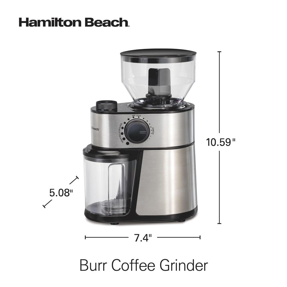 Hamilton Beach Electric Burr Coffee Grinder with Large 16oz Hopper & 18 Settings For 2-14 Cups, Stainless Steel (80385)