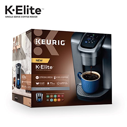 Keurig K-Elite シングルサーブ K-Cup ポッドコーヒーメーカー、濃度と温度調節機能、アイスコーヒー機能、8～12オンスの抽出サイズ、プログラム可能、ブラッシュドシルバー