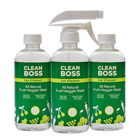 CleanBoss Eat Cleaner Triple-Action Fruit + Veggie Wash - 12 oz, Pack of 3 - Removes Harmful Residue - Keeps Produce Fresh Up to 5X Longer - Includes One Trigger - Vegan, Gluten Free - Improved Nozzle