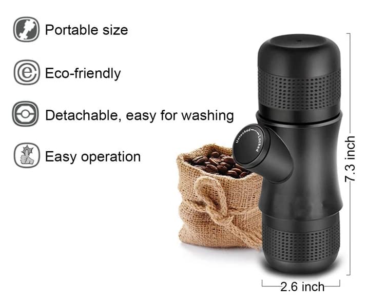 Portable Espresso Machine - Manually Operated - Compact Handheld Coffee Maker - No Batteries - Perfect for Travel, Camping, Beach, Hotel