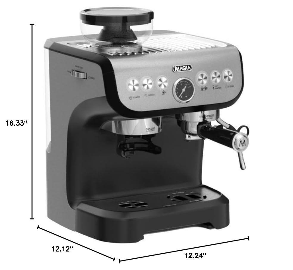 Zulay Kitchen Magia Manual Espresso Machine with Grinder and Milk Frother - 15 Bar Pressure Pump Cappuccino Machine - Latte Machine - & Extra Large 2L Removable Water Tank