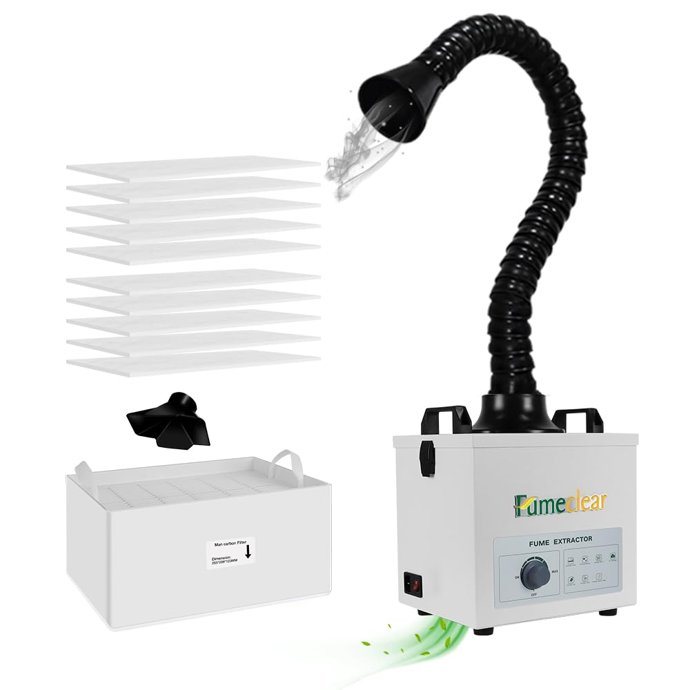 FumeClear Solder Fume Extractor - Powerful 100W Suction 200m³/h, Low-Noise, 3-Stage Filtration System with 12 Filters for Laser Welding Smoke Absorption and Desktop Soldering