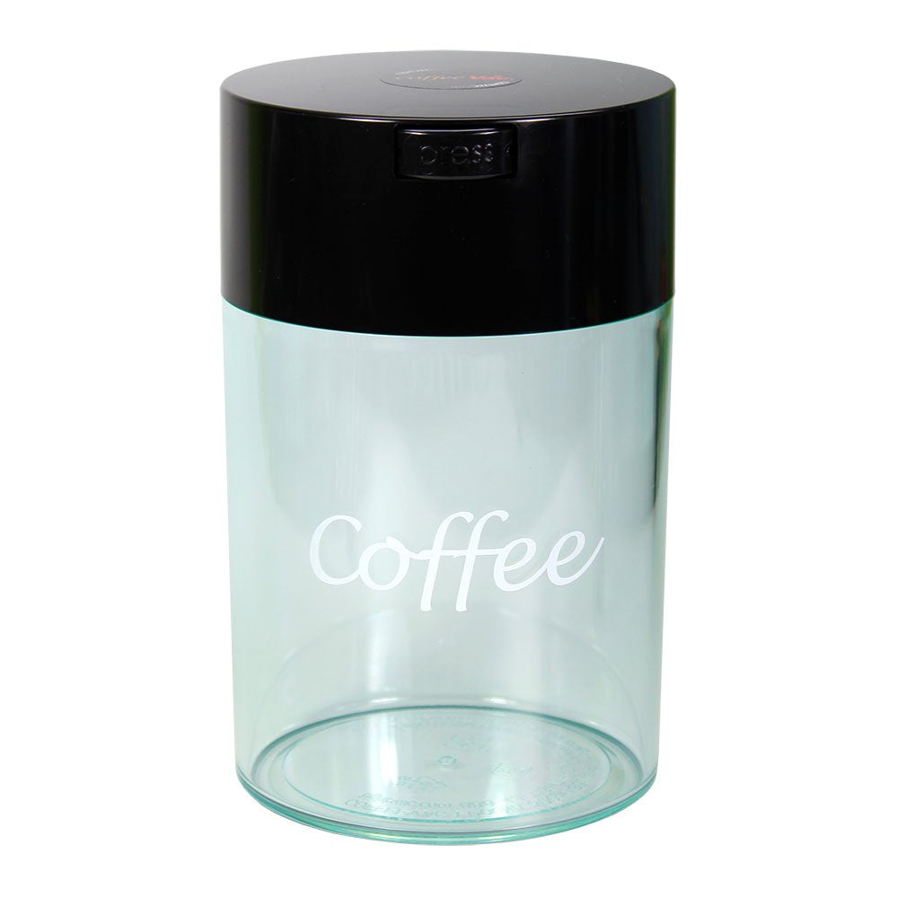 Coffeevac 1LB – Patented Airtight Container | Multi-use Vacuum Container Works as Smell Proof Containers for Ground Coffee and Coffee Bean Containers. Black Cap and Clear Body with Logo