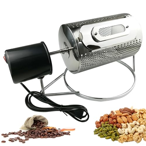 Coffee Bean Roaster, Stainless Steel Drum Coffee Roaster with Visible Window and Stainless Steel Tray, Electric Baking Machine, 250g Dried Fruit Fried Bean Machine, for Grains Beans Peanuts Nuts