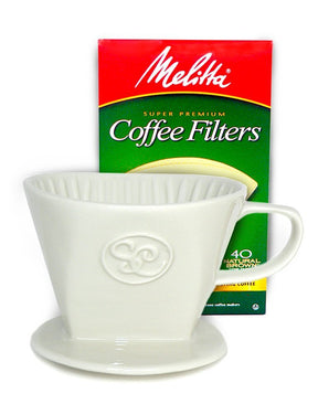 Simply Charmed Ceramic Pour Over Coffee Maker with 40 Count Melitta Filters - Elegant Single Serve Coffee Dripper for Rich Brewed Pour Over Coffee