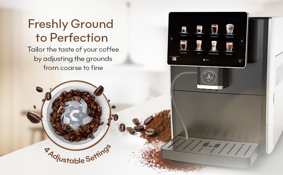 Cafe Bueno Super Automatic Espresso & Coffee Machine - Durable Automatic Espresso Machine With Grinder and Milk Frother For Latte, Cappuccino, Macchiato - 19 Coffee Recipes