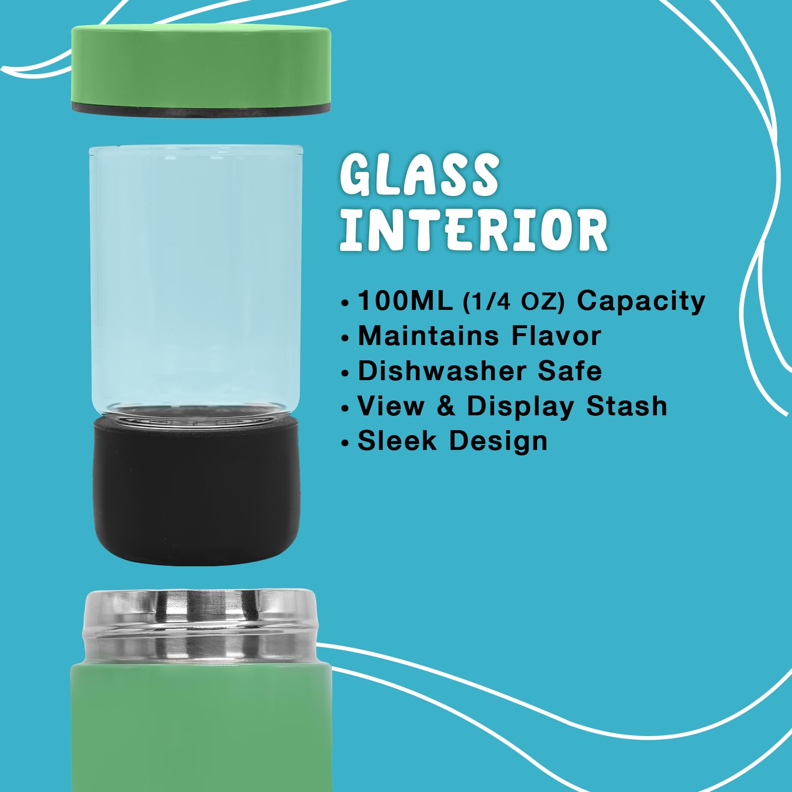 nugbuddy Mini Airtight Storage Container - Vacuum Sealed Insulated w Nested Glass Jar - UV Protection, Temperature Controlled Stainless - Whiteboard Finish w Marker Included - 100 ml (1/4 Oz)