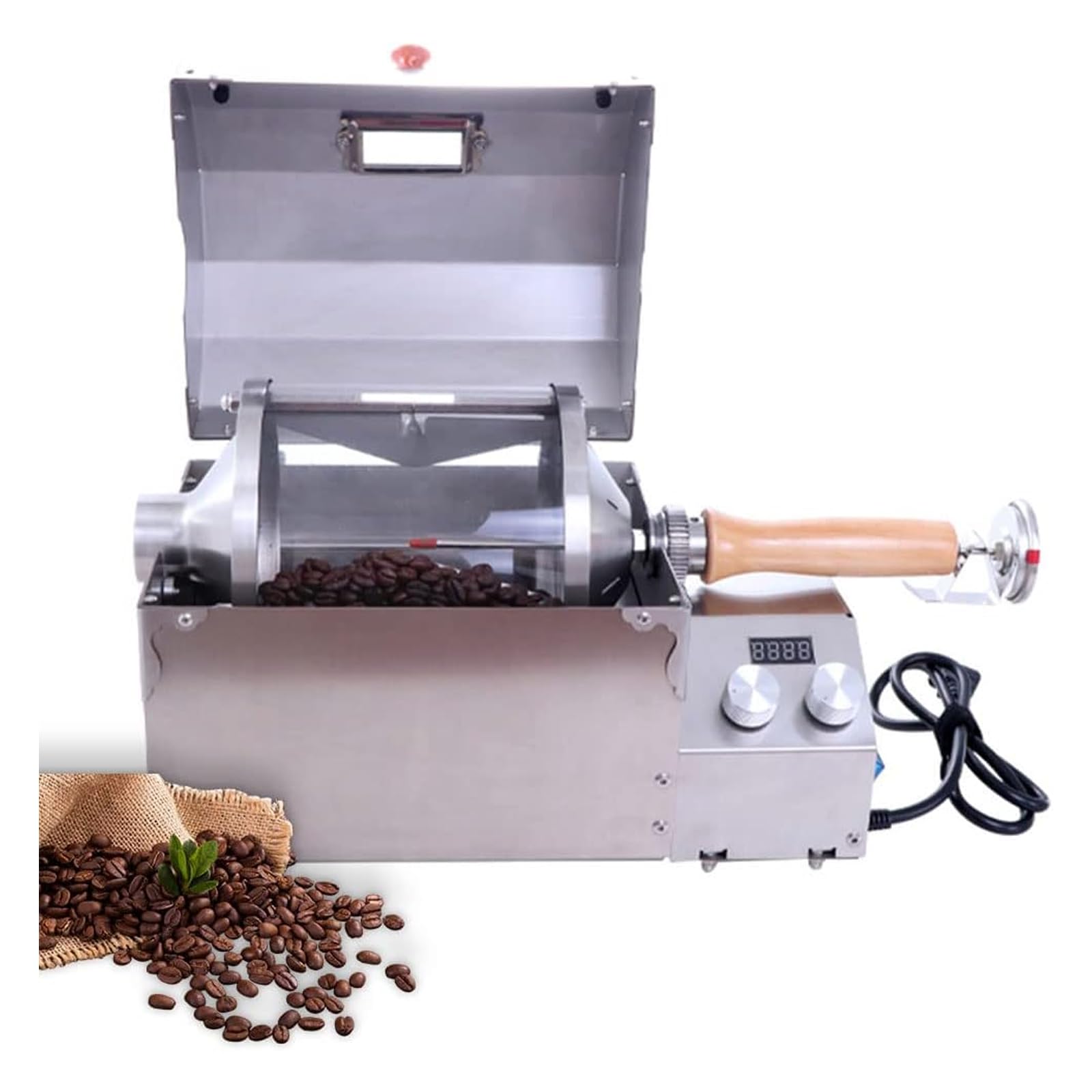 YOtat Vollautomatischer Kaffeeröster, 300 g Trommel-Kaffeebohnenröstmaschine, 1200 W professioneller Kaffeebohnenröster für die Küche im Restaurant zu Hause, zum Backen von Kaffee, Rohbohnen