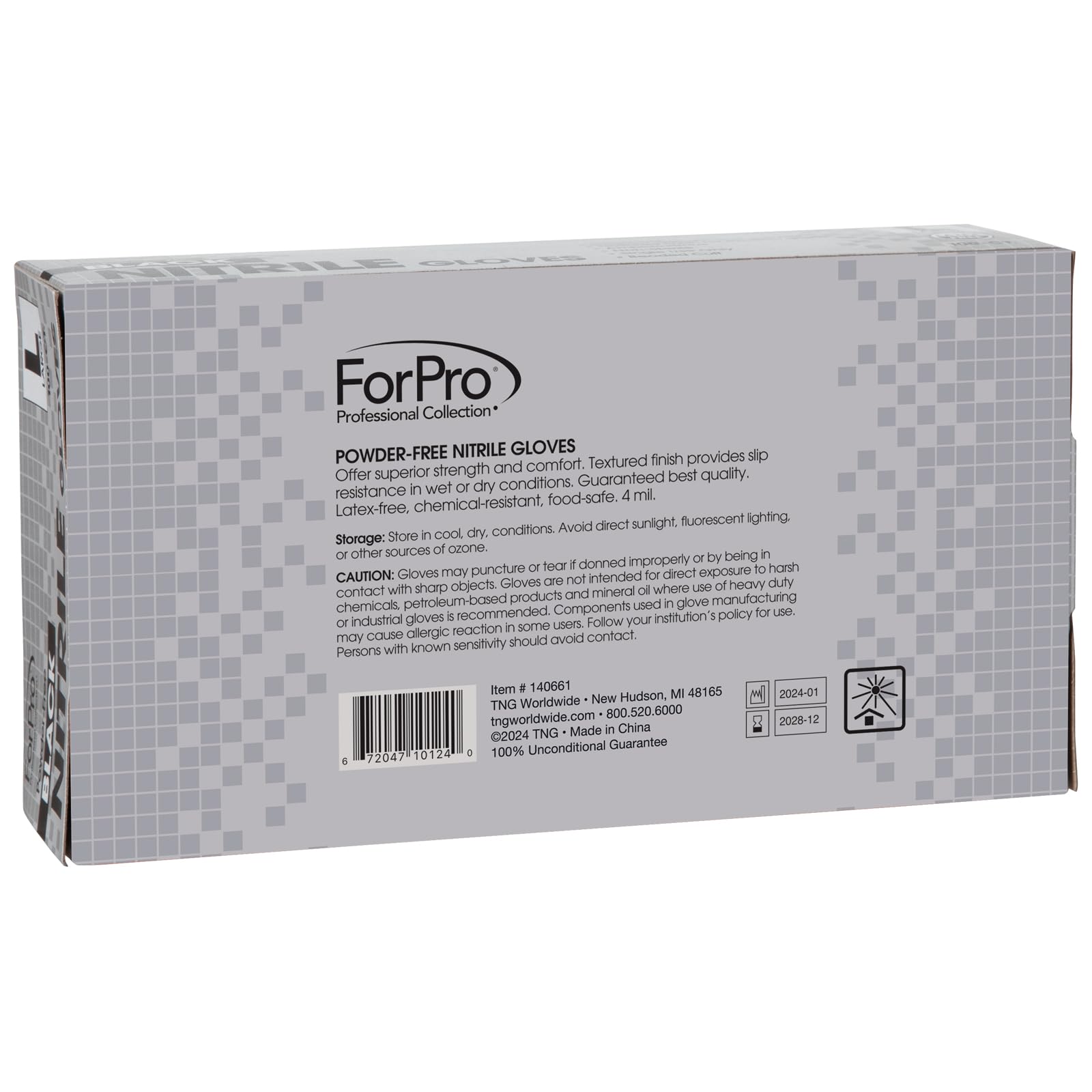 ForPro Professional Collection Disposable Nitrile Gloves, Chemical Resistant, Powder-Free, Latex-Free, Non-Sterile, Food Safe, 4 Mil, Black, Large, 100-Count