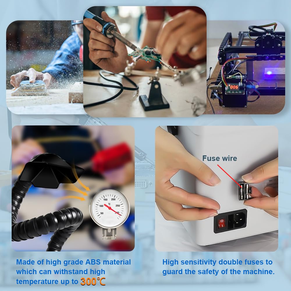 FumeClear Solder Fume Extractor - Powerful 100W Suction 200m³/h, Low-Noise, 3-Stage Filtration System with 12 Filters for Laser Welding Smoke Absorption and Desktop Soldering