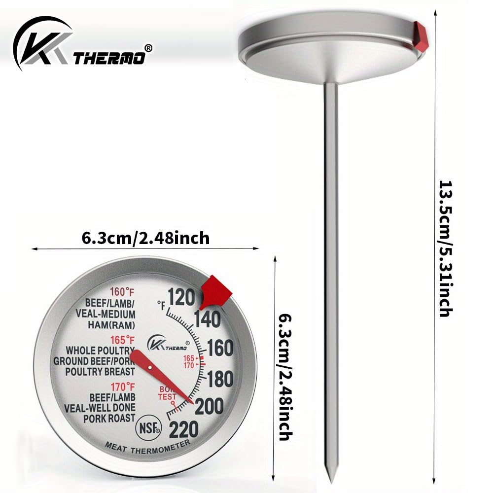 KT THERMO Fleischthermometer zum Kochen – NSF-zertifiziertes Kochtemperaturthermometer mit Sofortanzeige, ofenfest, wasserdicht, 2,5-Zoll-Zifferblatt, 5 Zoll lange Sonde für Geflügel, Braten, Backen, Grillen