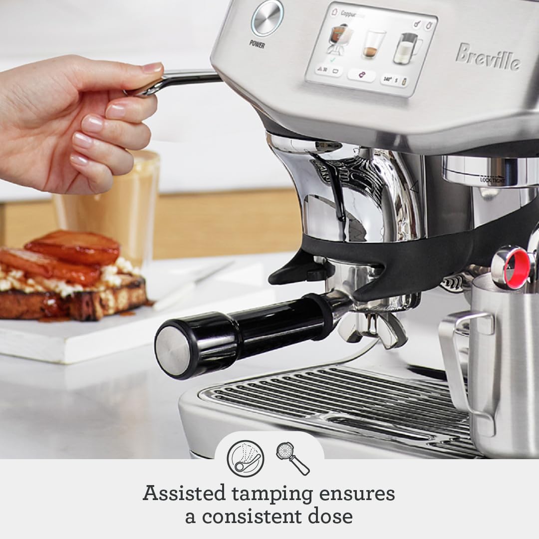 Breville the Barista Touch Impress Espressomaschine mit Mahlwerk und Milchaufschäumer, Espressomaschine mit unterstütztem Tamping, Cappuccino- und Latte-Maschine für Zuhause, BES881BSS, gebürsteter Edelstahl