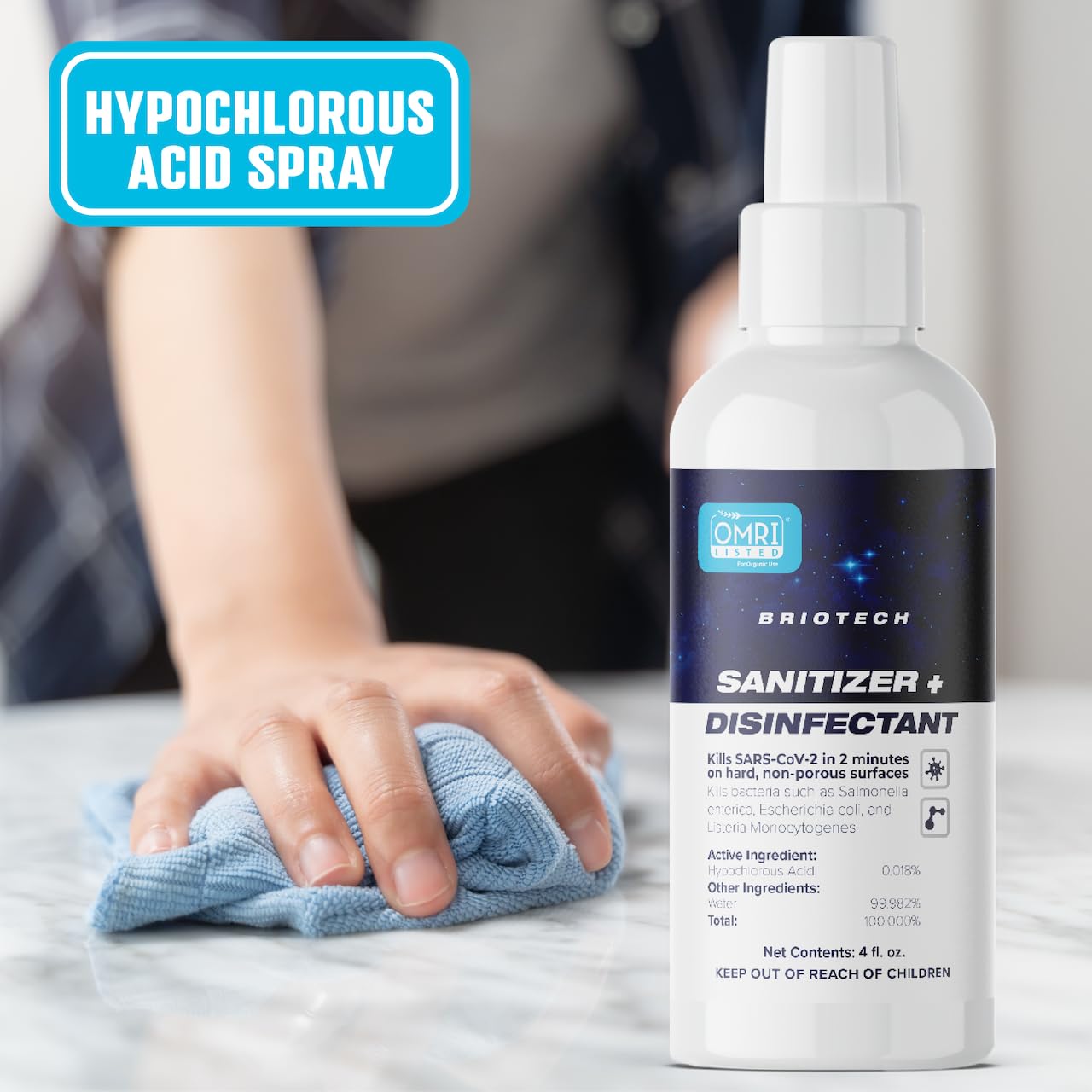 BRIOTECH Sanitizer Disinfectant Hypochlorous Spray, Kills 99.99% of Viruses & Bacteria, Eliminate Odor, Gentle for Nurseries & Play Rooms, Rinse Free Food Contact Surface Sanitizer, 1 Gal Refill