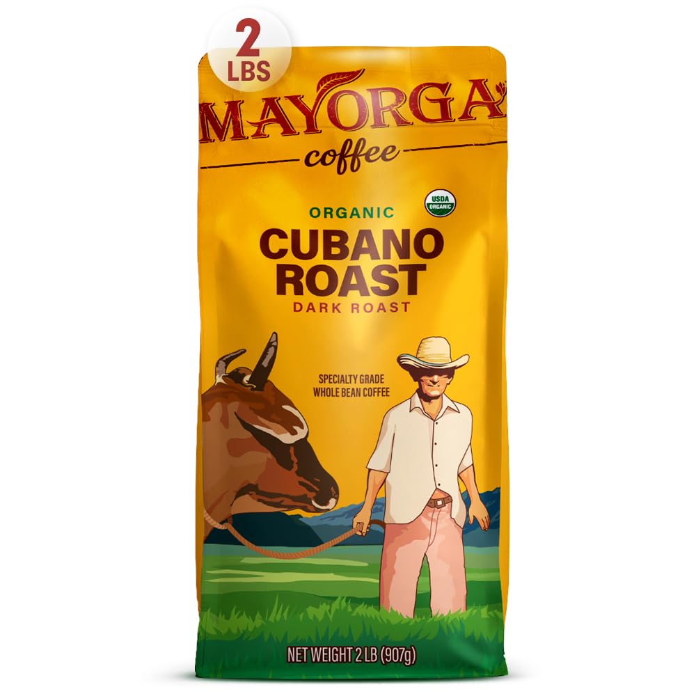 Mayorga Organics Kaffee, 2-Pfund-Beutel, Cubano Roast Dark Coffee, dunkel gerösteter Kaffee aus ganzen Bohnen, Spezialqualität, 100 % USDA-Bio, gentechnikfrei verifiziert, Direkthandel, koscher