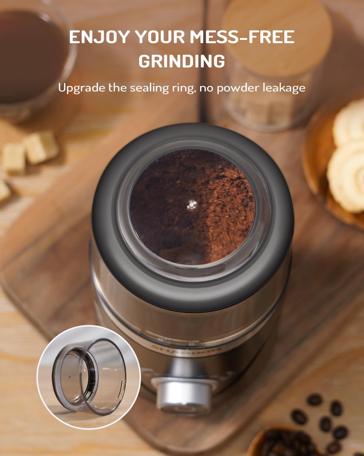 SHARDOR Adjustable Coffee Bean Grinder Electric, Herb/Spice Grinder, Espresso Grinder with 1 Removable Stainless Steel Bowl, Matte Black