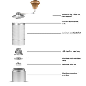 NewlukPro M6 Manuelle Kaffeemühle, Kaffeemühle mit 24 Mahleinstellungen, Espressomühle mit scharfem sechseckigem Mühlenkern und Walnussgriff, tragbare Mini-Kaffeemühle für Büro, Reisen und Camping