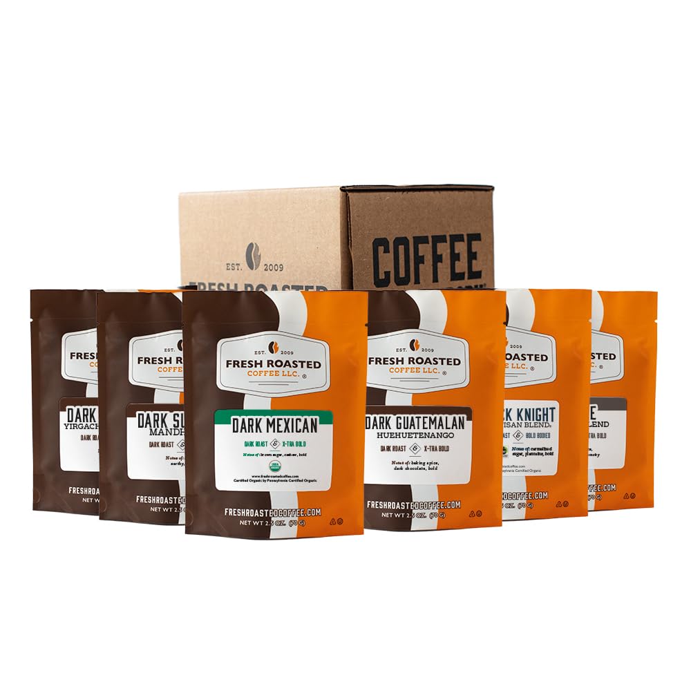 Fresh Roasted Coffee, Dark & Delicious Sampler Pack, Whole Bean, 2.5 Ounce (Pack of 6)