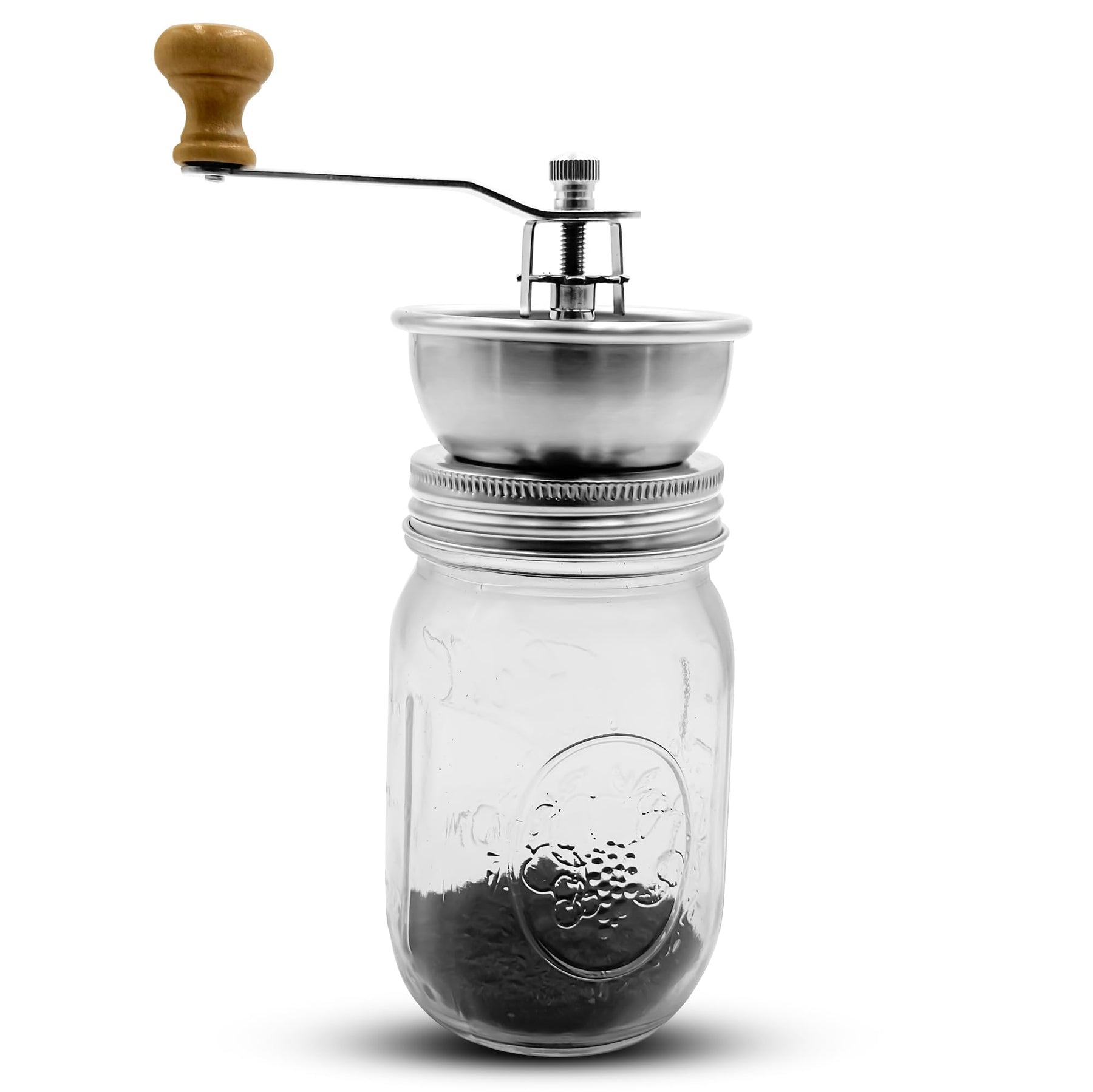 Stainless Steel Coffee Grinder Lid Attachment for Regular Mouth Mason Jars - Manual Crank Burr Grinder for Fresh Coffee, Ideal for Camping, Home Barista, Rust Proof Ceramic Mechanism