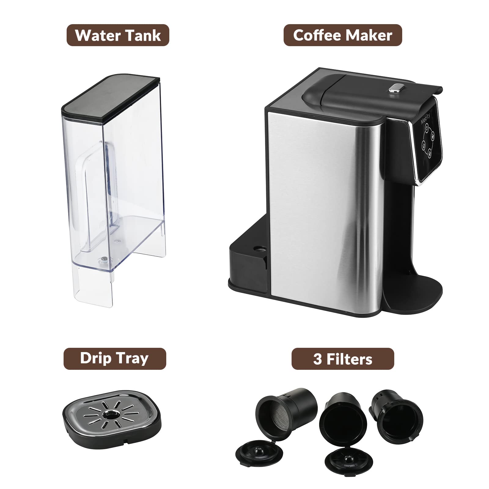 Mecity Kaffeemaschine 3-in-1 Einzelportions-Kaffeemaschine, Kompatibel mit K-Cup-Kapseln, Instant-Kaffeekanne, Teemaschine, 6,8,10 oz Tasse, Abnehmbarer 50 oz Wasserbehälter, 120 V 1150 W