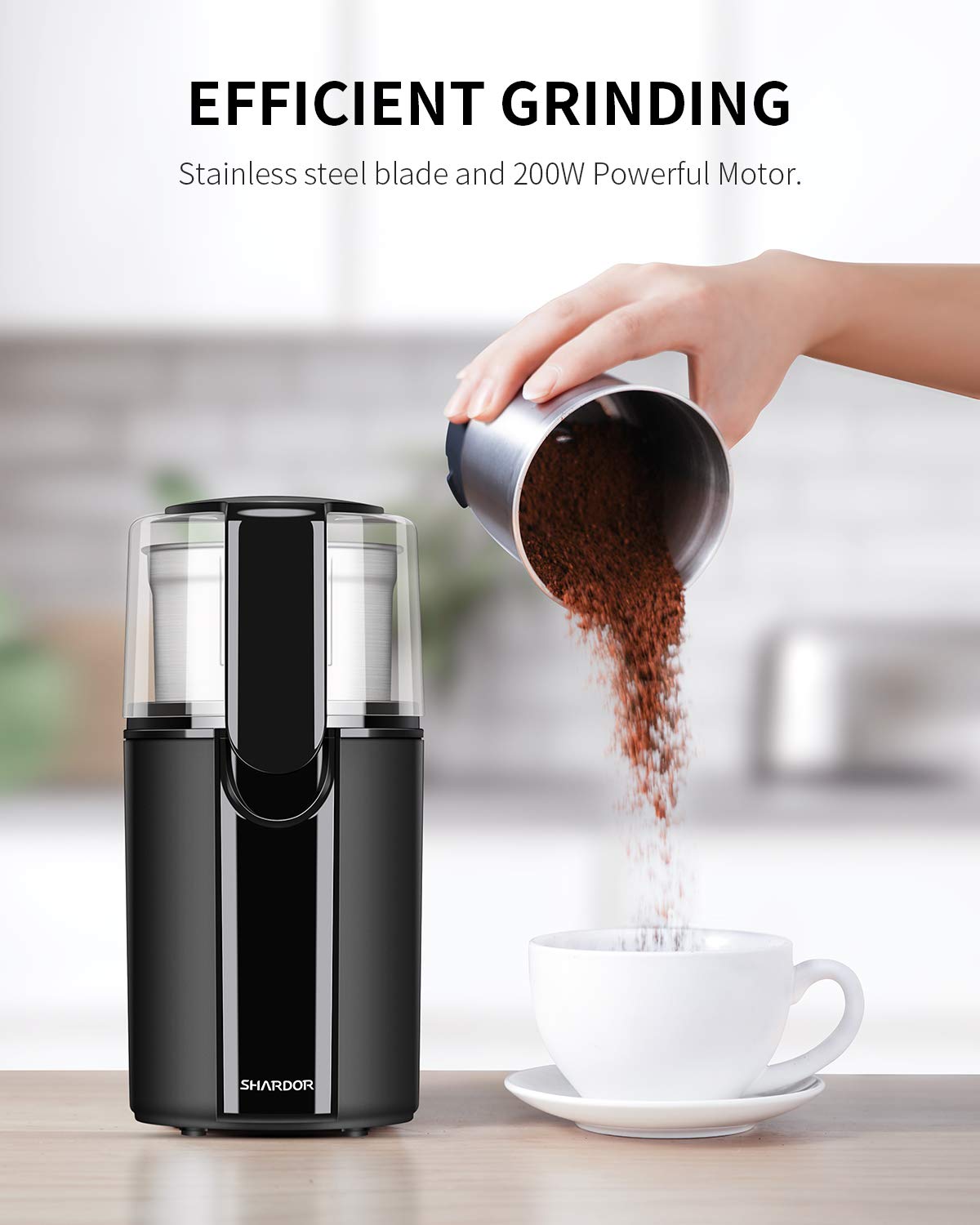 SHARDOR コーヒーグラインダー 電動 コーヒー豆グラインダー 電動 ハーブグラインダー ナッツ 穀物グラインダー 取り外し可能なステンレススチールボウル1個付き ブラック