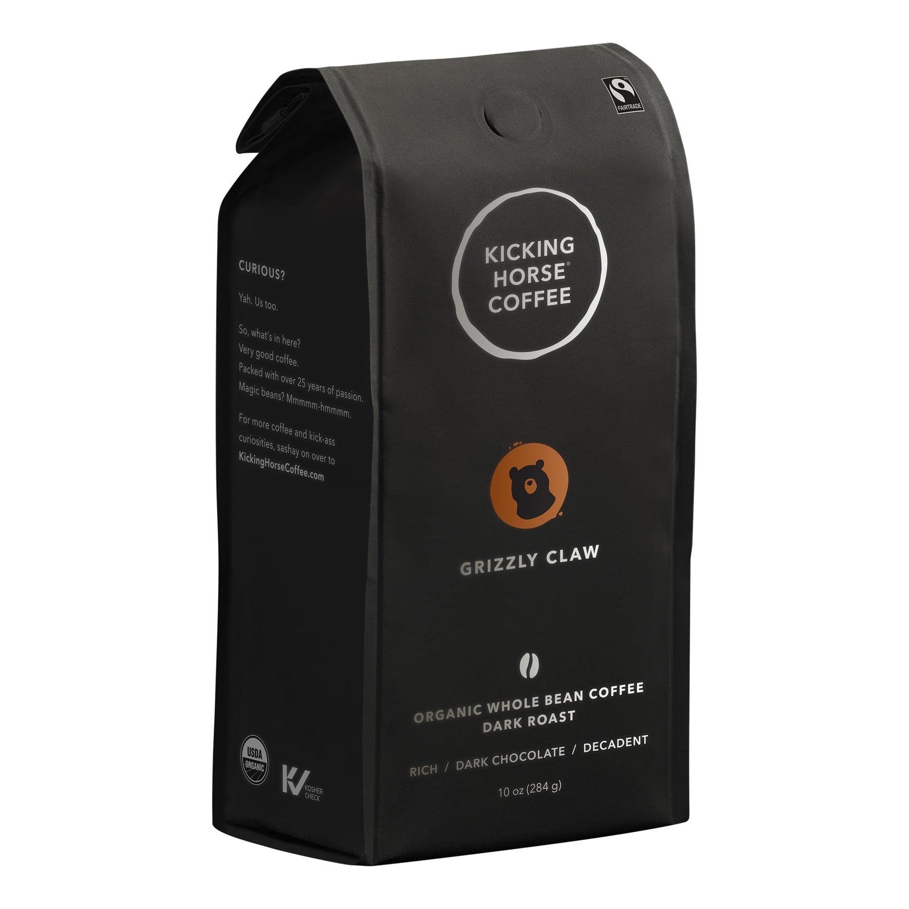 Kicking Horse Coffee, Grizzly Claw, dunkle Röstung, ganze Bohne, 10 oz – zertifizierter Bio-, Fairtrade- und koscherer Kaffee