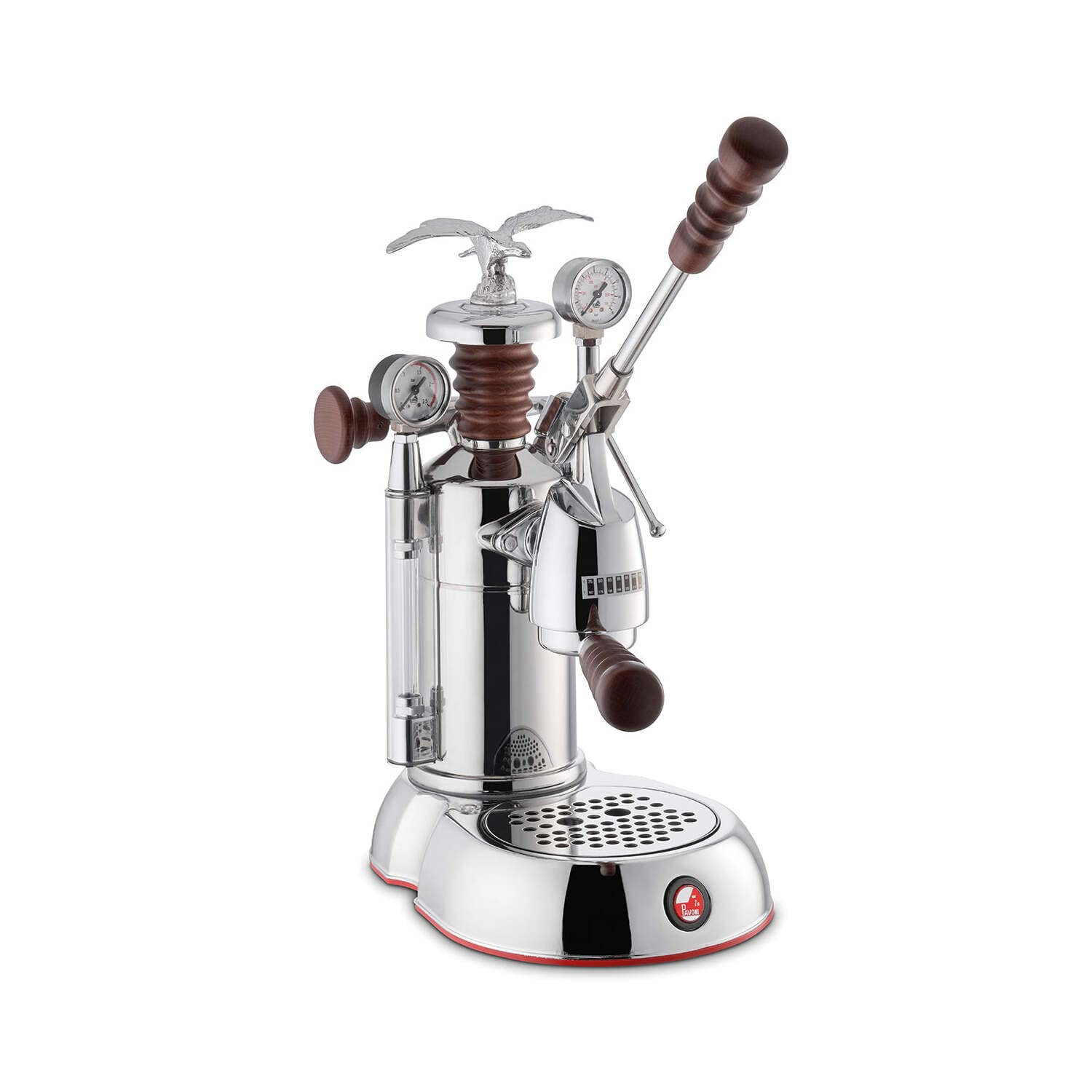 La Pavoni Esperto Abile 16-Cup Lever Espresso Machine | Chrome Finish with Custom Rosewood Handles | 38-Ounce Nickel-Plated Boiler | Dual Frothing Systems with Group Pressure Gauge | Made in Italy