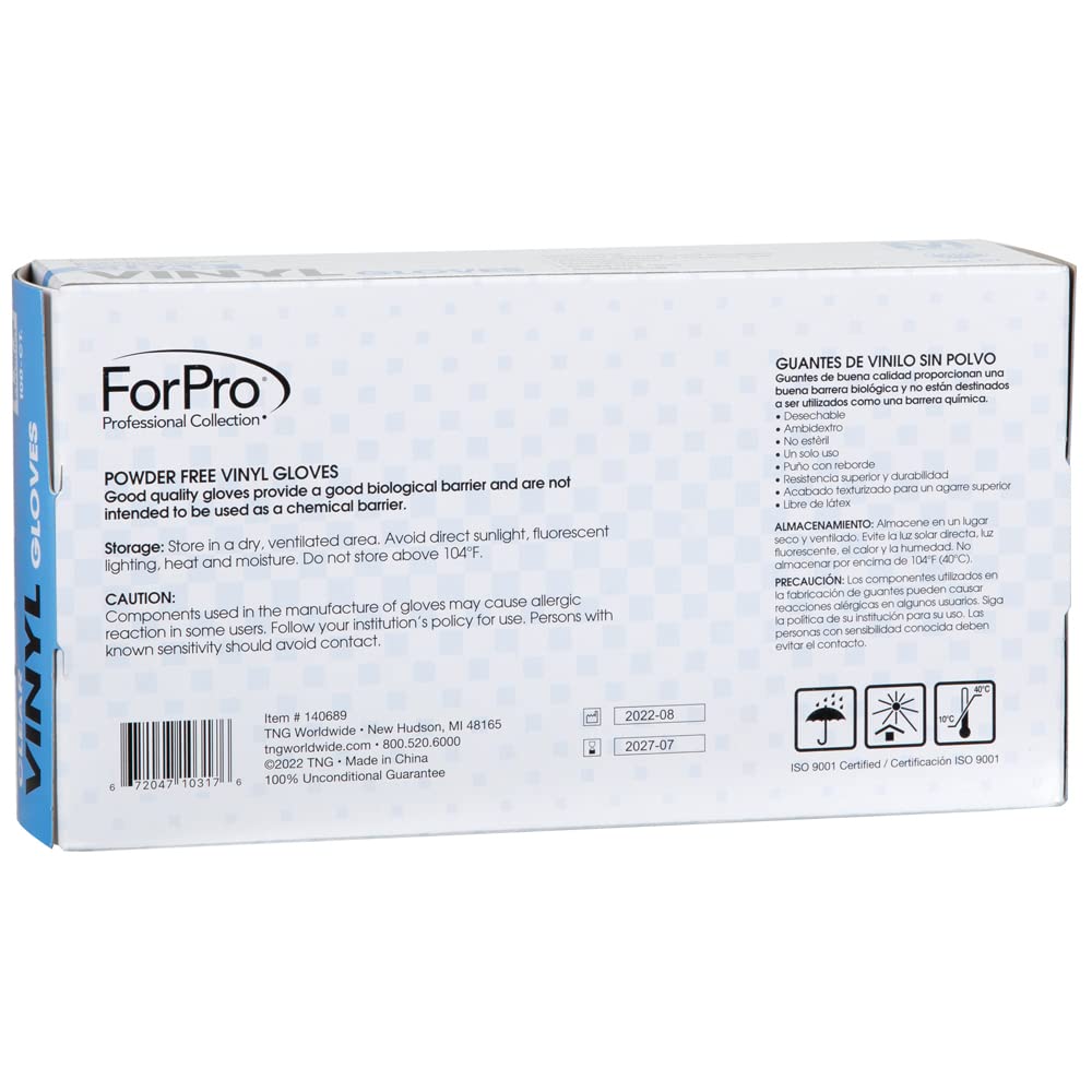 ForPro Disposable Vinyl Gloves, Clear, Industrial Grade, Powder-Free, Latex-Free, Non-Sterile, Food Safe, 2.75 Mil. Palm, 3.9 Mil. Fingers, Medium, 100-Count