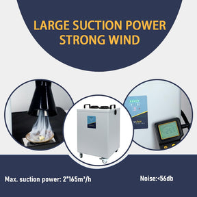FumeClear FC-2003 Rauchabzug mit zwei Anschlüssen für 20 W und 30 W Lasergravur, geräuscharm, starke Saugleistung 330 m³/h, 3-stufiges Filtersystem mit 12 Filtern für Lötarbeiten, DTF-Drucker und Schönheitssalons