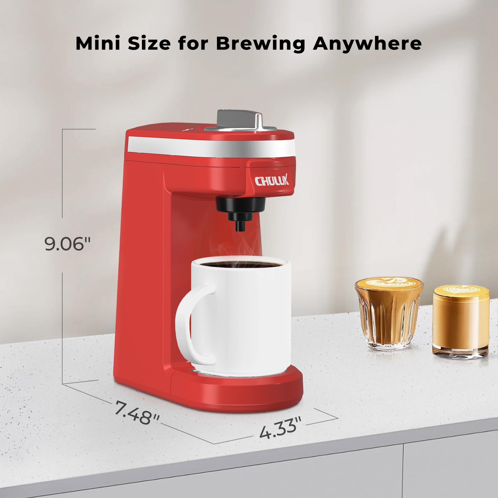 CHULUX Mini-Kaffeemaschine für K-Kapseln, Einzelportions-Kaffeemaschine für eine Tasse Americano, leichte Pad-Kaffeemaschine, rot