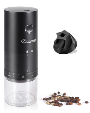 Lamido Portable Electric Coffee Grinder with Ceramic Burr - 38 Adjustable Grind Settings, One-Touch Operation, USB-C Rechargeable, Auto-Stop Function for Espresso, French Press, Travel & Home Use