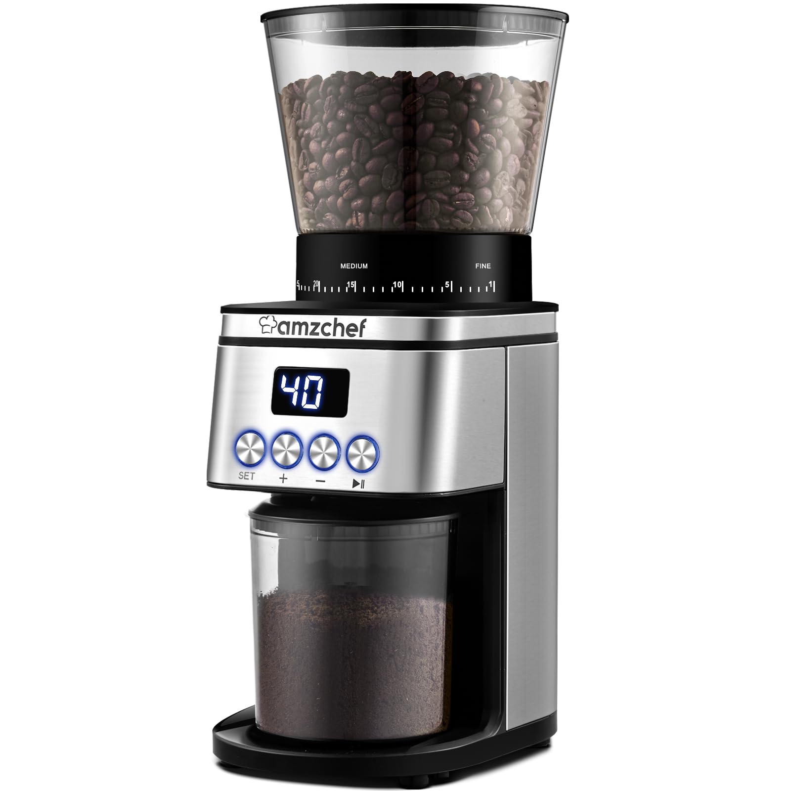 Conical Burr Coffee Grinder 30 Precise, Coffee Grinder with LED Screen & Anti-static Device, Adjustable Burr Grinder for 1-12 Cups or 1-40 Seconds